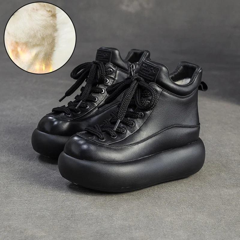 

Johnature Шерстяные Теплые Ретро Ботильоны на Платформе из Натуральной Кожи с Круглым Носком на Толстой Подошве Женская Обувь 38 чёрный