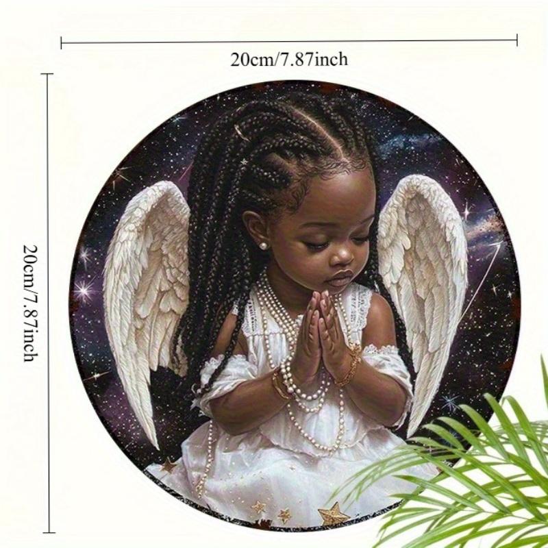 

2d Flat 20*20cm Circular Acrylic African Angel Doll Logo, Angel WingsLogo, for Home, Garage, Cafe, Office, Decoration, Club, Holiday Party Decoration. 20*20cm