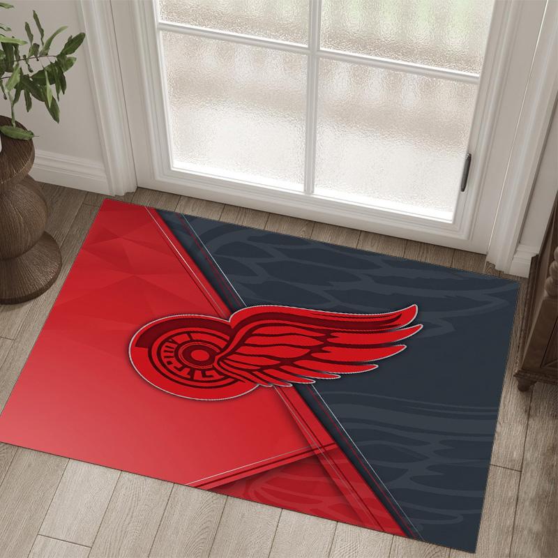 Detroit Red Wings Design Crystal Velvet Carpet Cozy Non?Slip Printed Rug For Bedroom Living Room Entrance