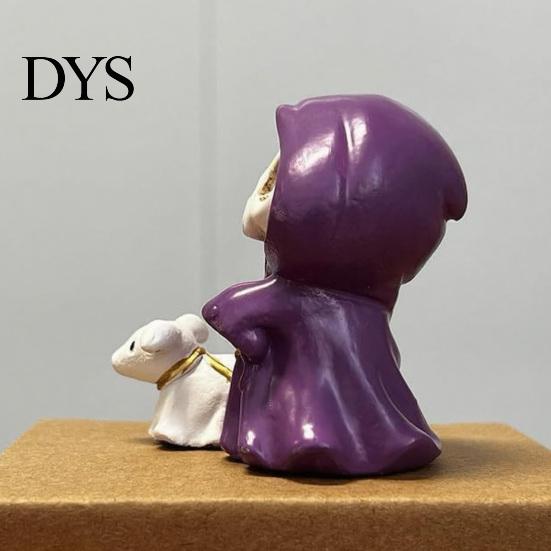 Ornamento Scheletro in Resina Figura con Veste Viola per Halloween, Scultura Statua Cane che Cammina con Dito Medio, Decorazioni Gotico Spettrali