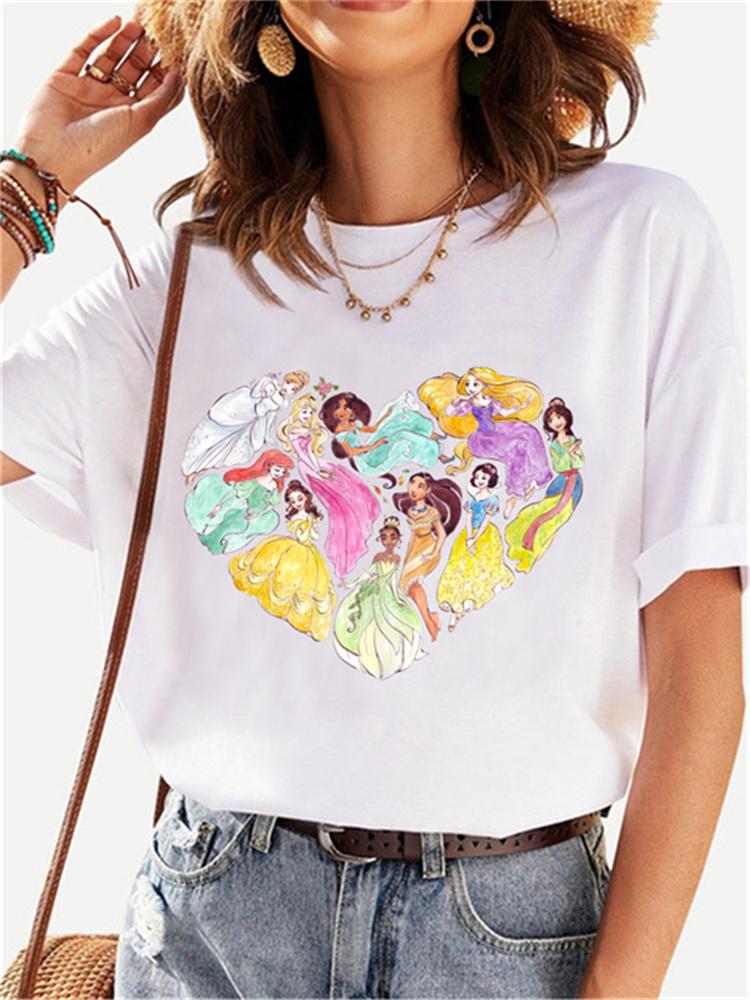 MINISO Disney Princess Female Clothes Snow White and The Seven Dwarfs Women's Trend Harajuku Short Sleeves Tshirt Women T-shirt