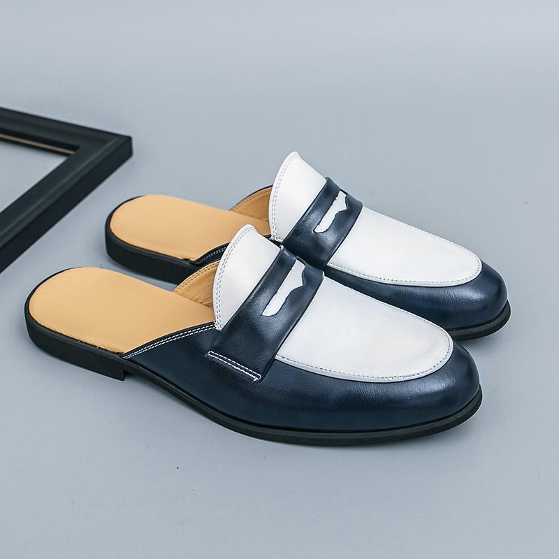 Summer Fashion Leather Casual Half Slippers Loafers Toe Box Home Slippers Leather Mens Designer Senior Elegant Breathable Shoes