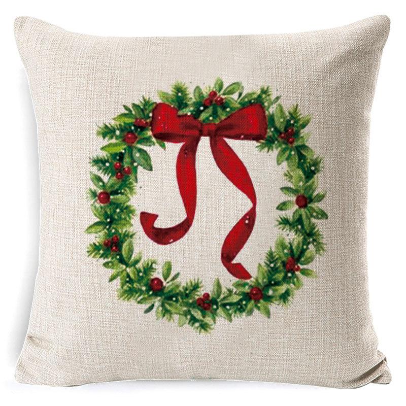 Christmas Tree Linen Pillowcases Christmas Wreath Series Cotton and Linen Cushions Human-effect Pillows Home Cushions