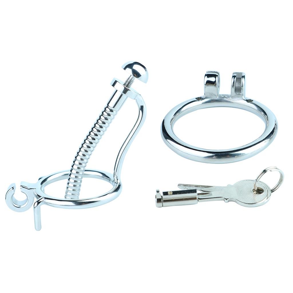 FRRK Stainless Steel Male Chastity Devices Cock Cage With Urethral Catheter Penis Lock Cock Ring Sex Toys For Men Chastity Belt