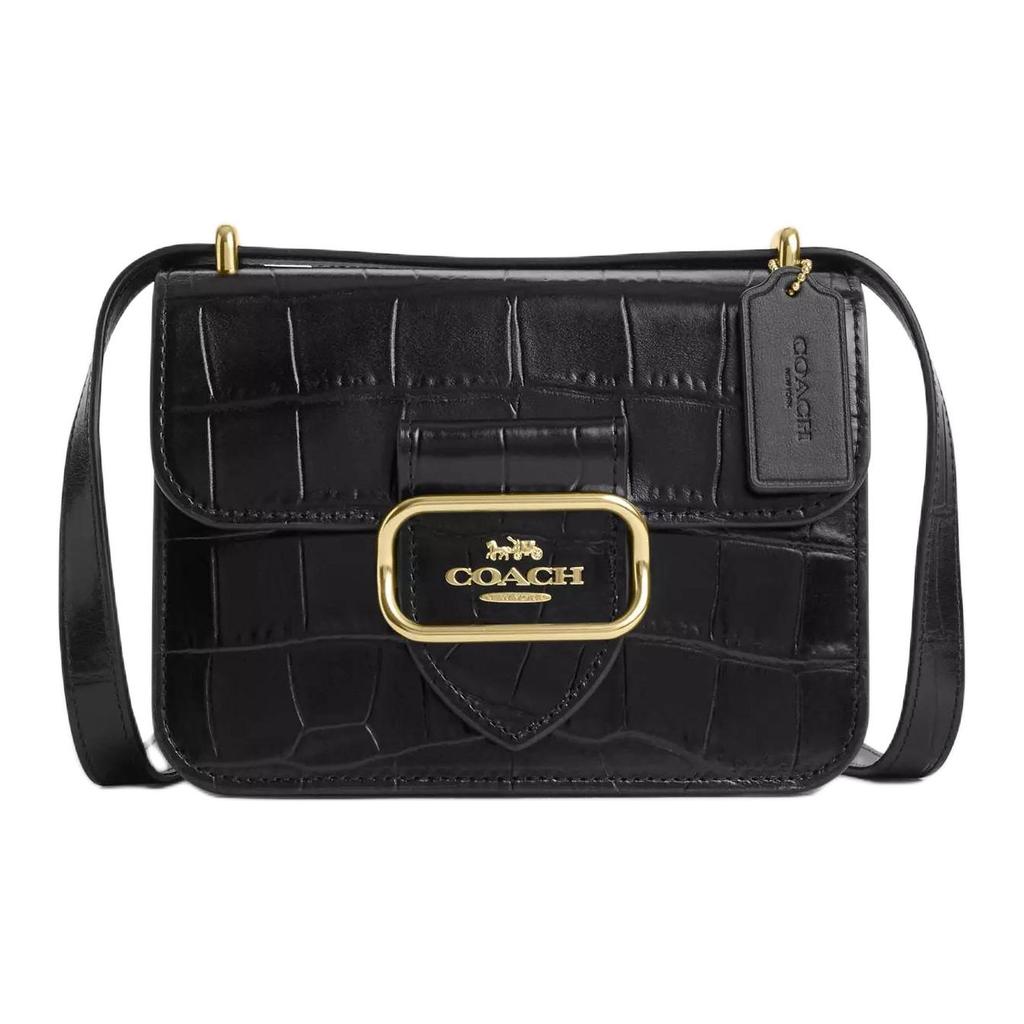 Coach 18 Solid Color Logo Flap Snap Multifunctional Pocket Leather Square Shoulder Crossbody Bag Small Women bags Bright-Black CN313-IMBLK