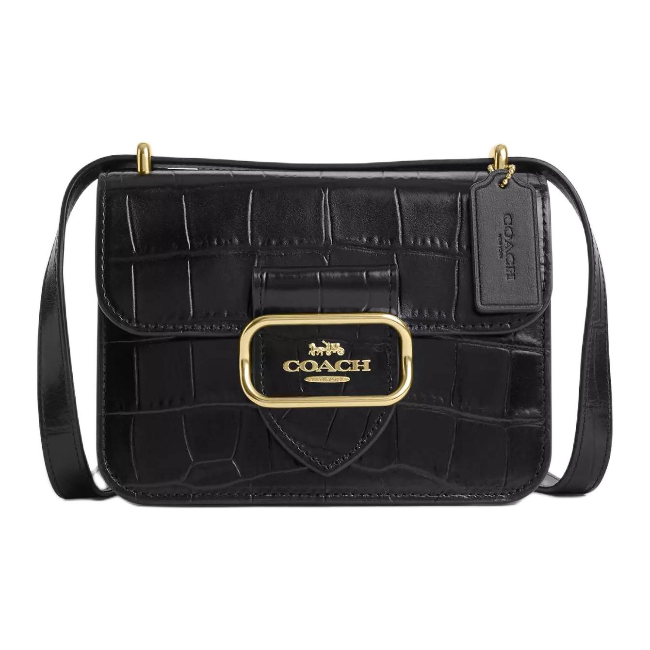 

Coach 18 Solid Color Logo Flap Snap Multifunctional Pocket Leather Square Shoulder Crossbody Bag Small Women bags Bright-Black CN313-IMBLK