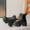 Fashion Punk Solid Black Thick Bottom Ankle Boots Chunky Platform Super High Heel Lace Up Boots Fashion Y2K Height Increase Booties