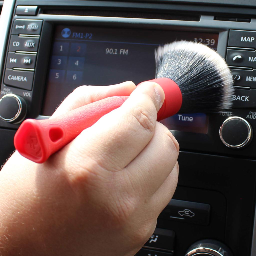 Detail Factory Tri-Grip Ultra Soft Detailing Brush, Long + Short, Interior, Exterior Comfortable Grip, Scratch-free Cleaning, Red