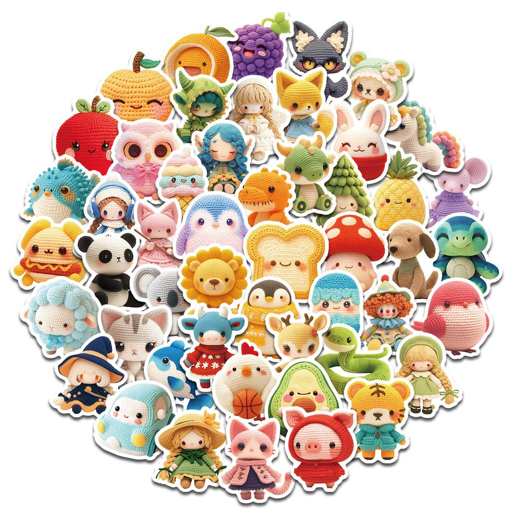 50 Naklejek Graffiti z Szydełkowanymi Lalkami Nagroda za Interakcję Rodzic-Dziecko Wełniana Naklejka Dekoracyjna Walizka Pióro