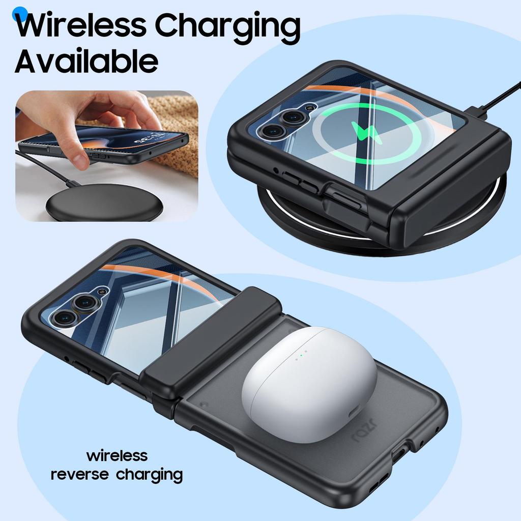 For Motorola Razr 50/60 Case, Hinge Protection, Built-in Screen Protector, Wireless Charging, Shockproof, Slim Rugged Protective Phone Case-Black