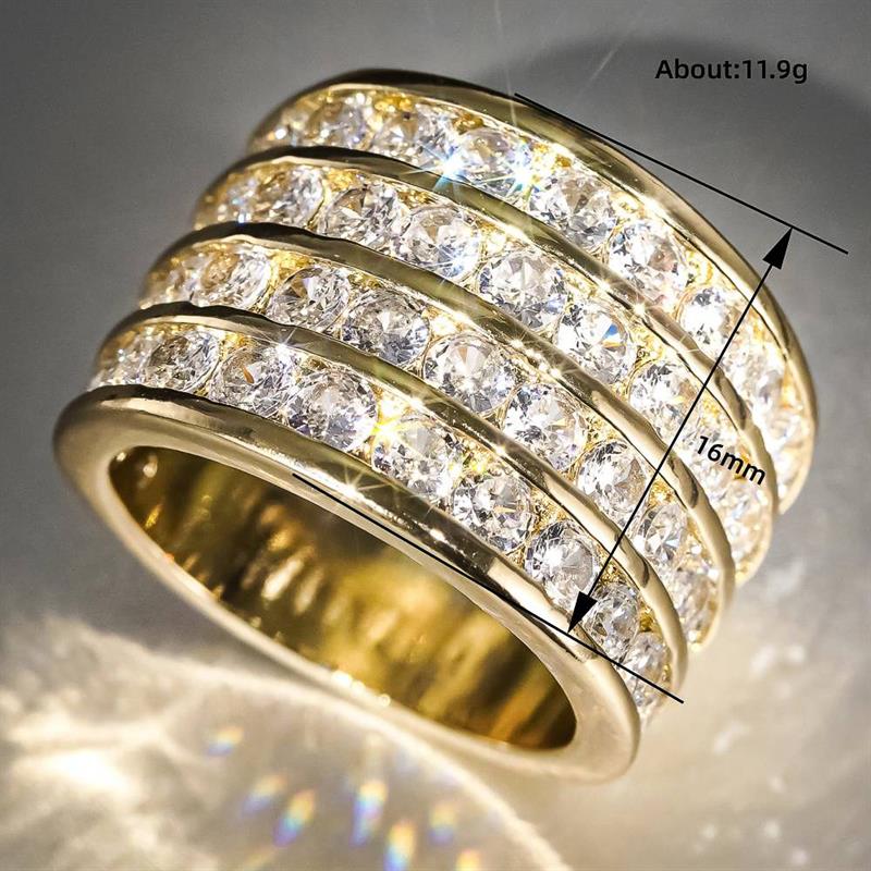 Huitan Multi-layers Design Women Gold Color Wedding Party Accessories Inlaid Shiny Round CZ Luxury Engagement Lady Jewelry Gift