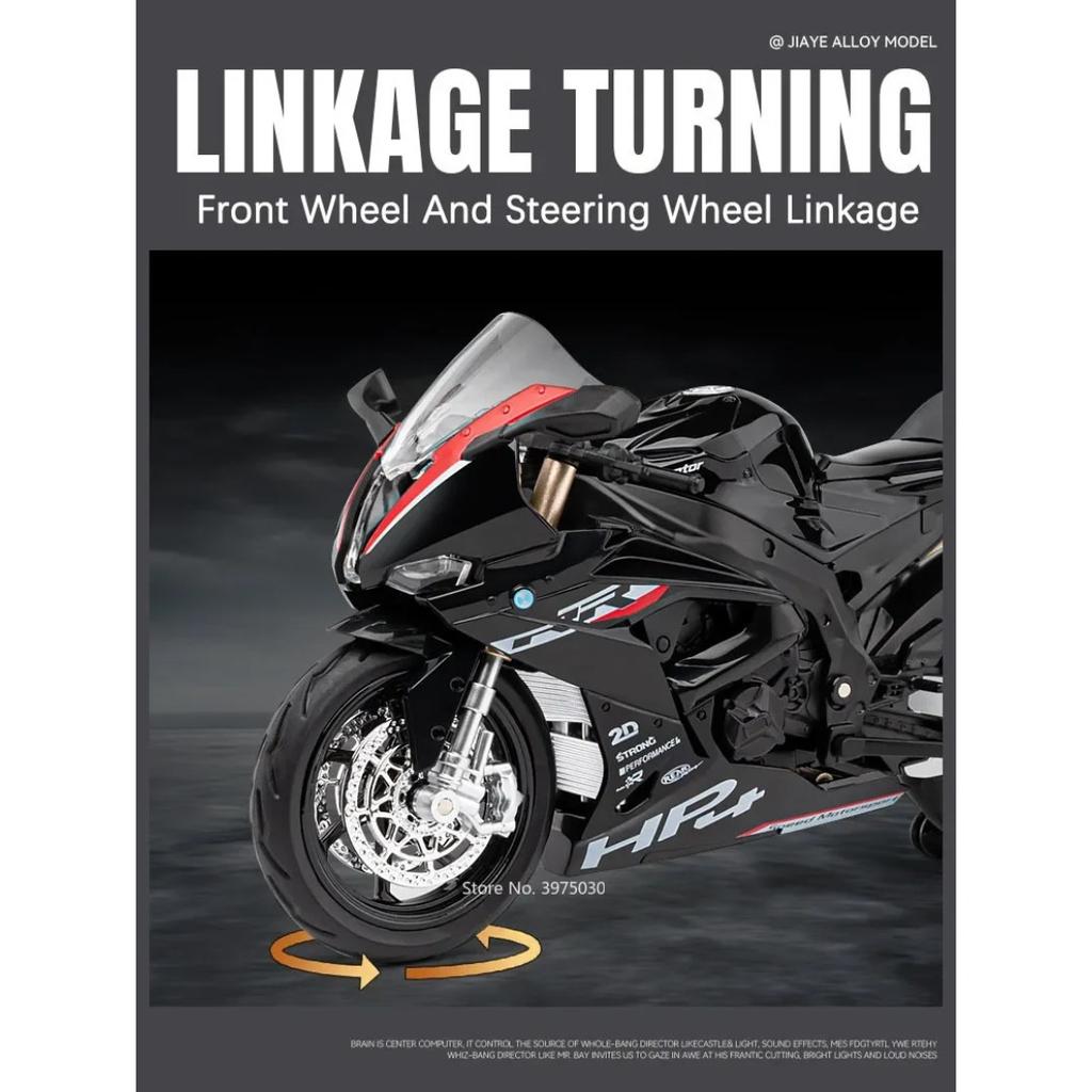 1/12 Scale BMW HP4 Motorcycle Model Car Toy Alloy Diecast Light Music Shock Absorption Motor Miniature Models Kids Birthday Gifts