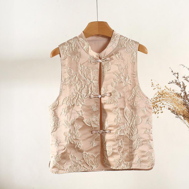 

Вышитый жилет с бабочками темпераментная пряжка улучшенный жилет без рукавов модный темпераментный ретро универсальный XXXL [Recommended 138-75kg]