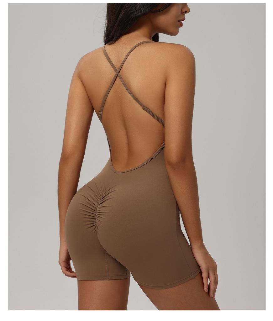 Spring And Summer Tight Yoga Cross Suspender Beautiful Back Jumpsuit Shorts For Women