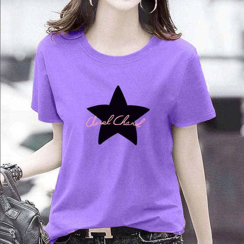 GMXIA Women's Fashion Casual Summer Spring Solid Color Print Short Sleeve O-Neck T-shirts and Loose Tops