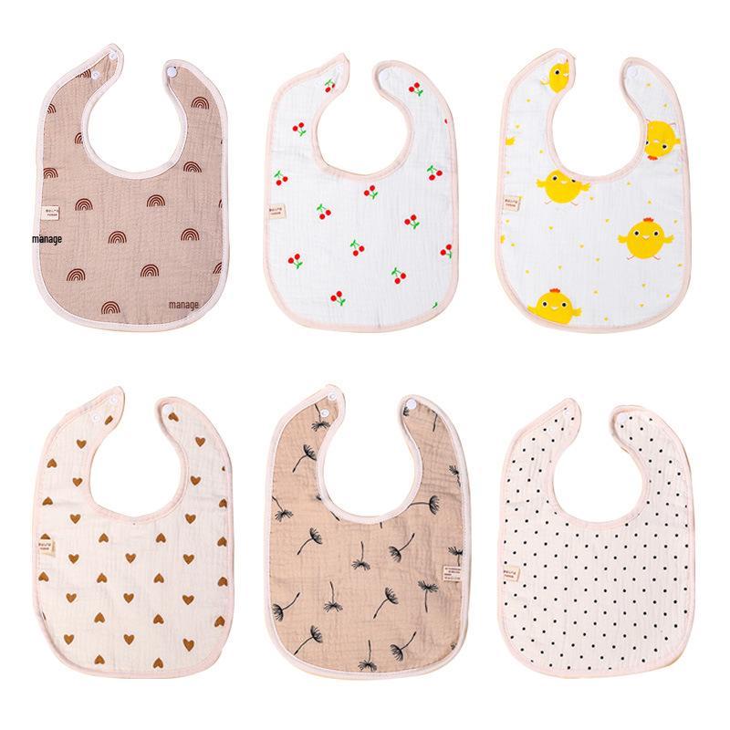 6-Layer Cotton Baby Bib - 360° Absorbent Gauze, Korean Style