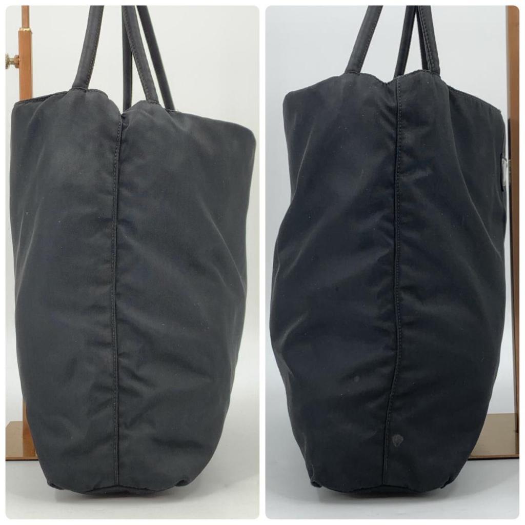 PRADA Tessuto Nylon Handbag Tote Bag Semi One Shoulder Arm Black Triangle Logo Plate Women's White Tag