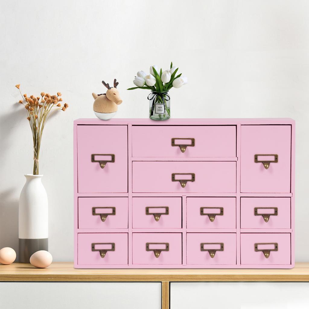 12 Drawers Storage Box,Brown/Black/Pink/Blue Rectangular Drawers Organizer Tabletop 51*10*35cm for Home,Office