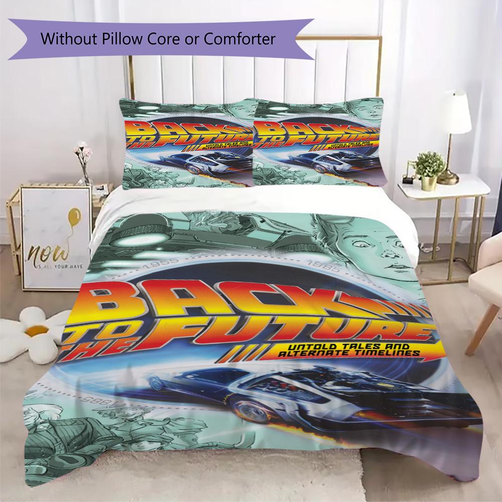 Back to the Future Pattern Bedding,Quilt Set Quilt Cover Pillowcase Home Birthday Gift (1*duvet cover+2*pillowcase,without core)FSJT261012398
