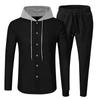 Herren Winter Casual Warm Button Kapuzen Sweatshirt Herren Sporthose Kapuzen Set