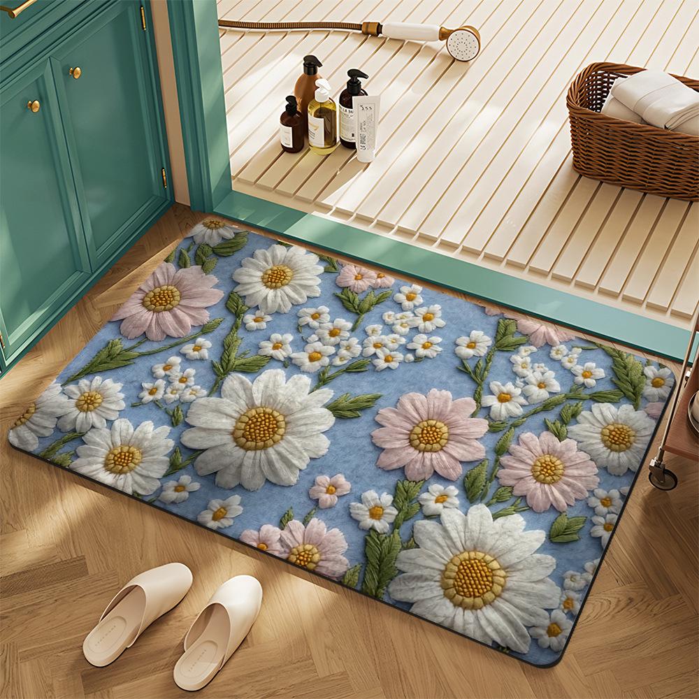 Elegante simulierte Stickerei Blumen Willkommen Fußmatte Rutschfester Eingangsteppich Wohnzimmer Schlafzimmer Küche Außenbereich Innenbereich Bodenmatte