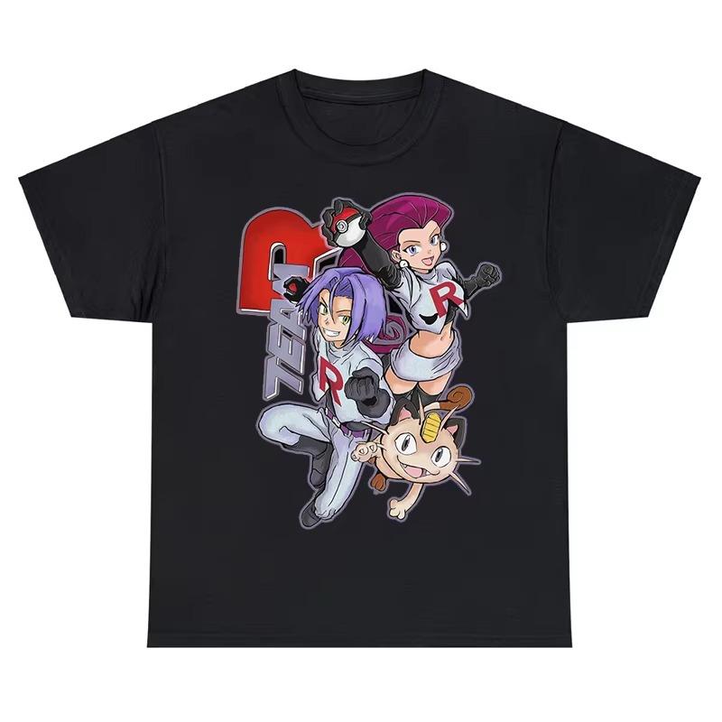 BenberFashion Pok&eacute;mon Anime Rocket Team Cartoon Bedrukt T-shirt 2025 Zomer Heren en Dames Plus Size Trend Losse Casual Korte Mouw Top 2XL