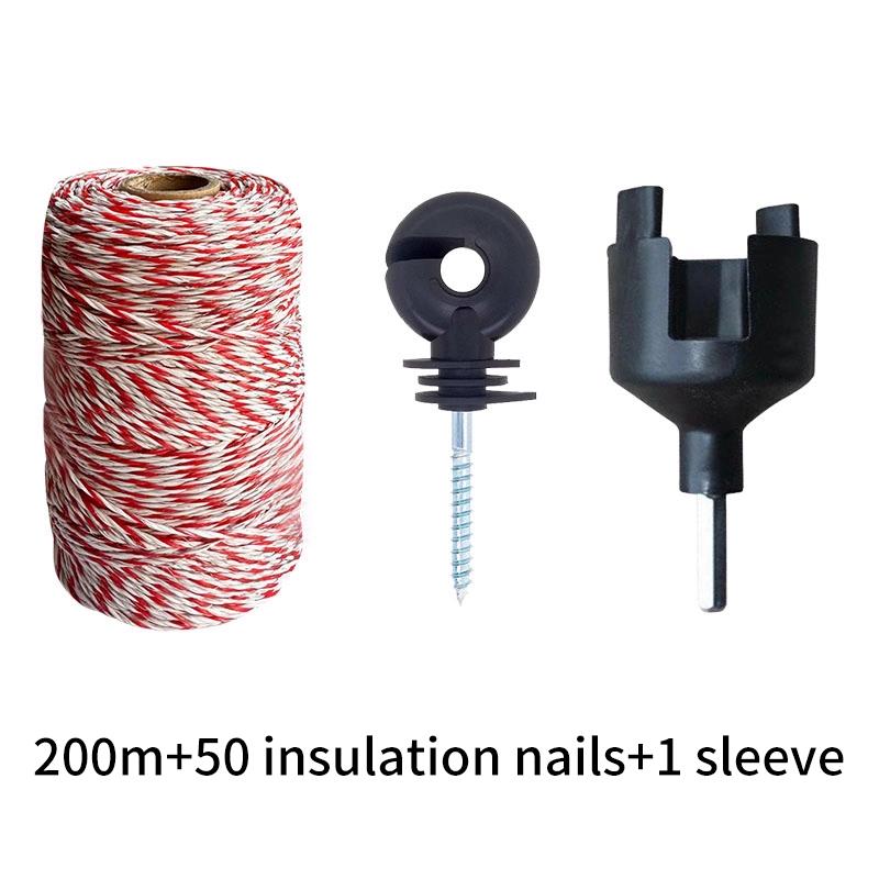 200m Roll Electric Fence Rope with Steel Poly Rope for Horse Animal Fencing,Ultra Low Resistance Wire with Insulator Suit Tool