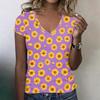 Women V Neck Short Sleeve Floral Print T Shirt Casual Loose Fit Lightweight Comfortable Top for Daily Wear