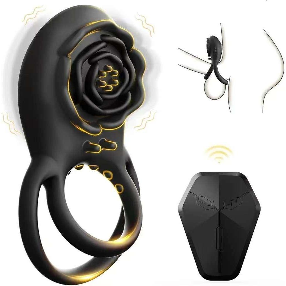 Penis Ring Vibrator with Vibrating Rose Clitoral Stimulator, 7 Vibration Modes, Adult Sex Toys for Men and Women