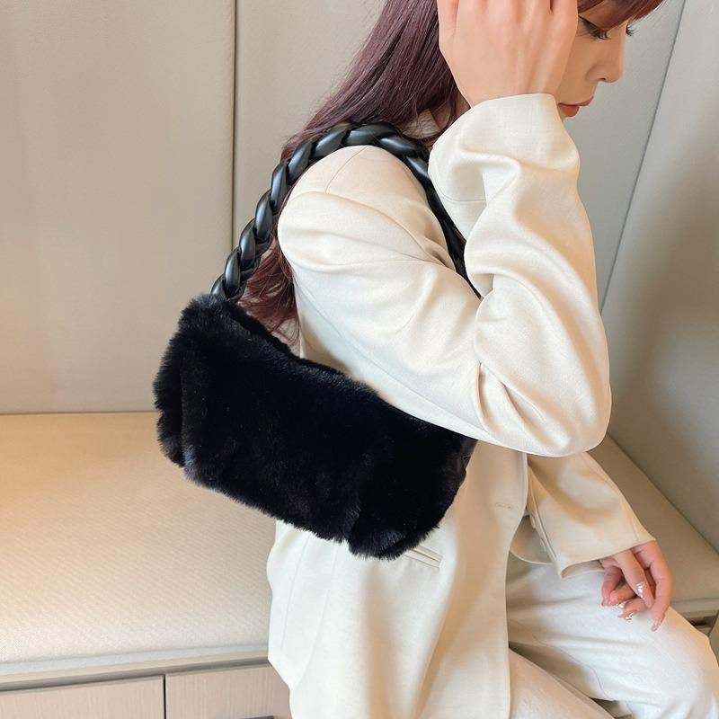 Autumn and winter new braided armpit plush bag six colors solid color versatile cute simple niche design advanced sense large ca
