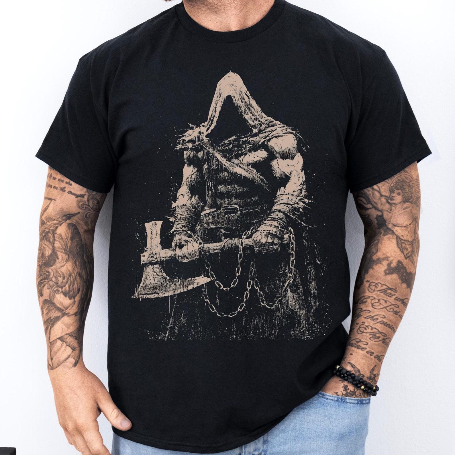 Medieval Executioner Shirt: Gothic Dark Warrior Tee | Hooded Axe Unisex T-Shirt 3XL