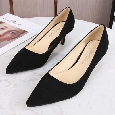 High Heels Women's Spring and Summer Thin Heels Professional Suede Medium Heel Pumps New Pointed Shallow Mouth Work Shoes Women
