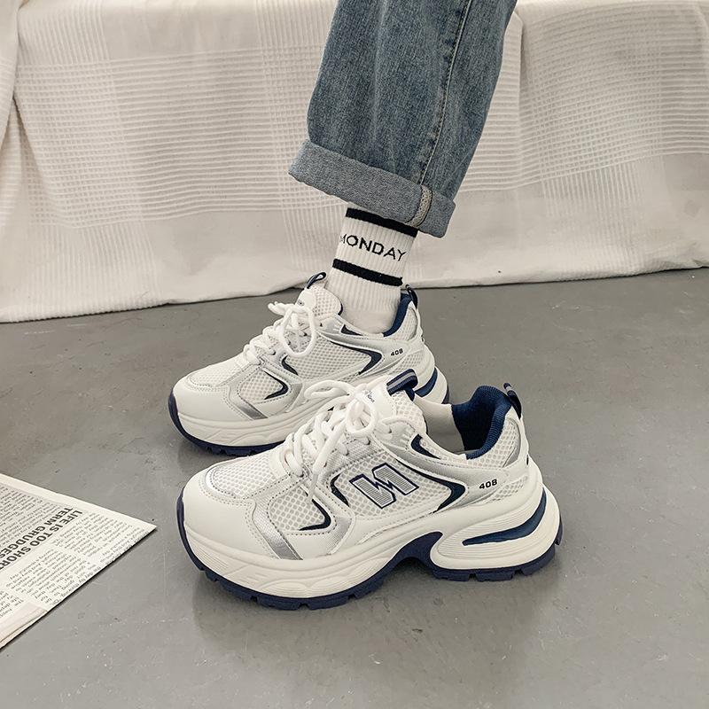 Breathable sports shoes women's spring and autumn platform European popular dad shoes 2025 new versatile student running white shoes
