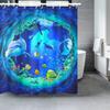 Tenda da Doccia Delfino Blu Mondo Sottomarino Vita Marina Tessuto Poliestere Bambini Tema Oceano Set Decorazione Bagno con 12 Ganci
