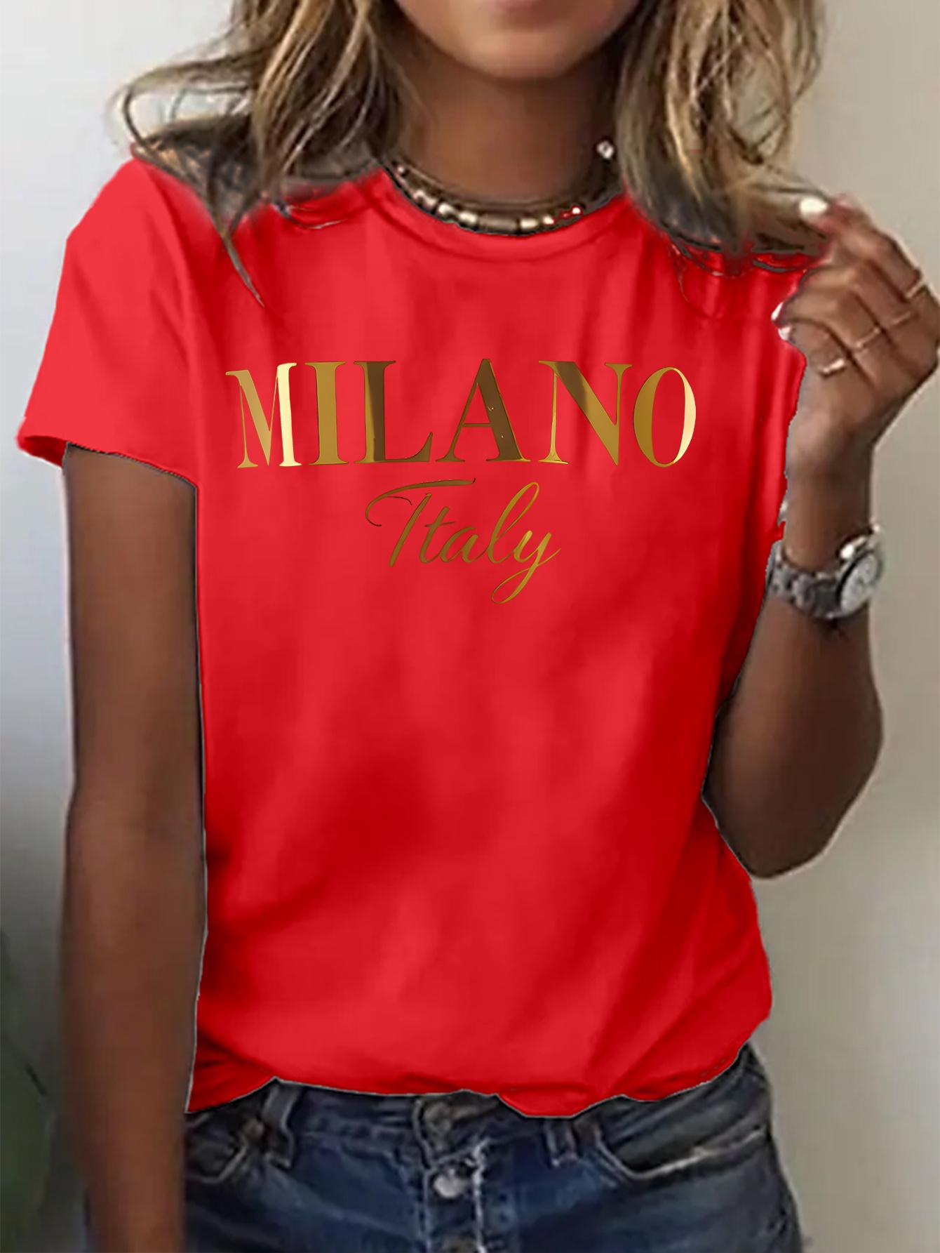 Milano Italy Golden Letter Print Women S T-Shirt. SpringSu S дубильная кора
