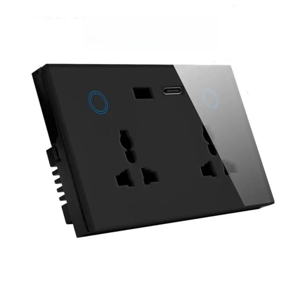 Smart Wall Socket Tempered Glass USB Type-c Fast 20W Smart Switch Socket Household Universal Power Socket