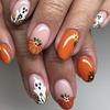 24-Piece Autumn & Halloween Cat Eye Nail Tips with Pumpkin, Ghost, and Floral Designs