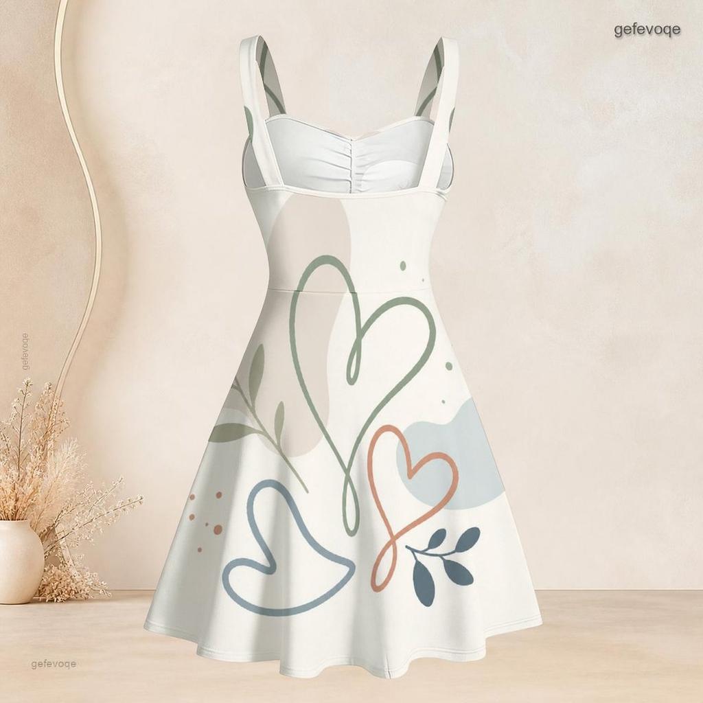 Women Plus Size Spaghetti Strap Off Shoulder Dress Modern Abstract Geometric Rainbow Leaf Print Swing Dress