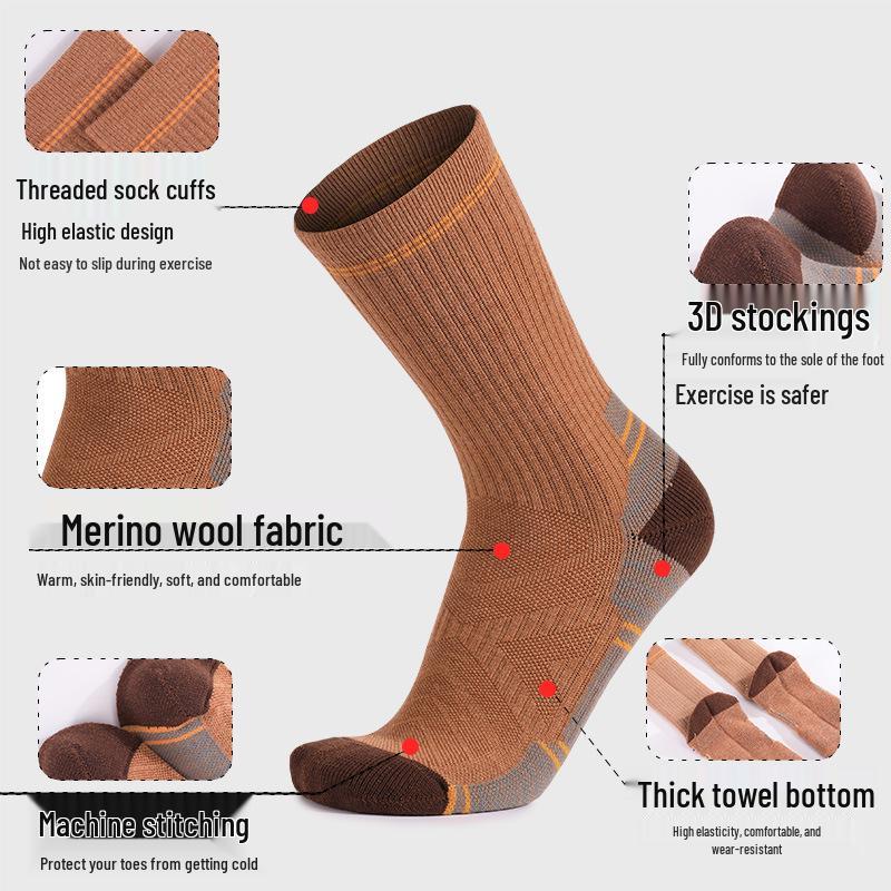 Men's & Women's Merino Wool Sports Socks – Warm, Breathable, Deodorant, Mid-Calf Hiking Socks with Thick Terry.