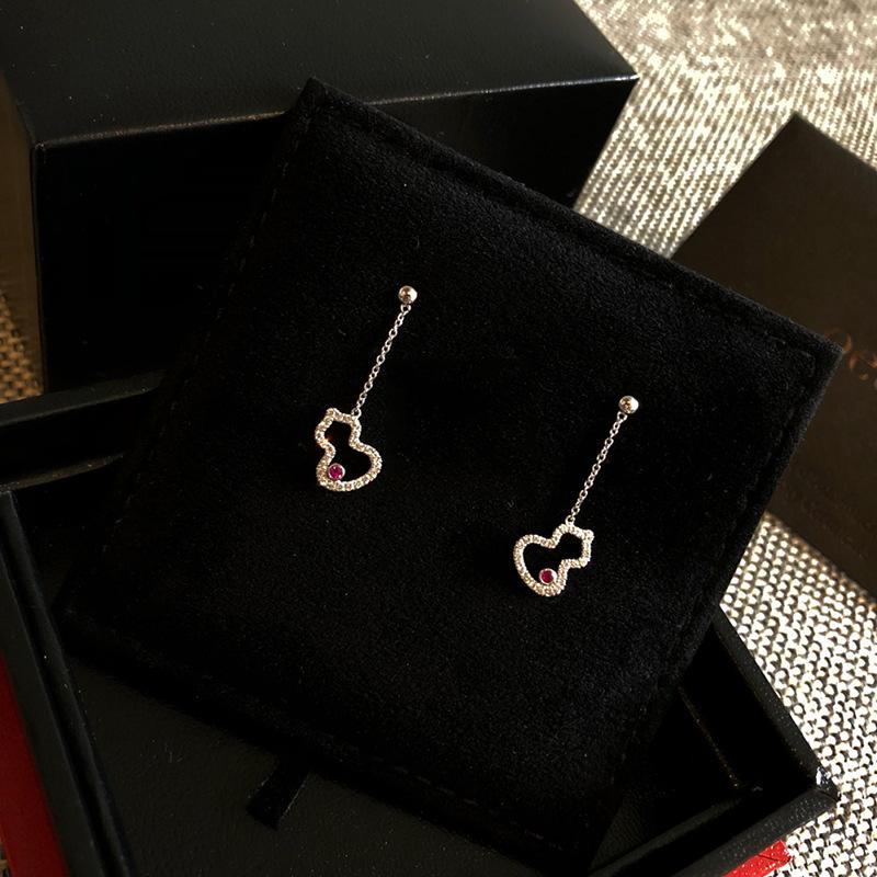 

Exquisitely Crafted 925 Sterling Silver Gourd Earrings with Gemstones, Tassels, and Dangles - Elegant Chinese Style Jewelry for Women
