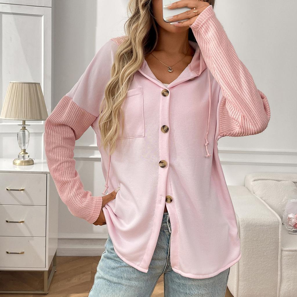 Autumn and Winter Sweater Patchwork Hooded Sweatshirt Casual Women’s Jackets & Coats