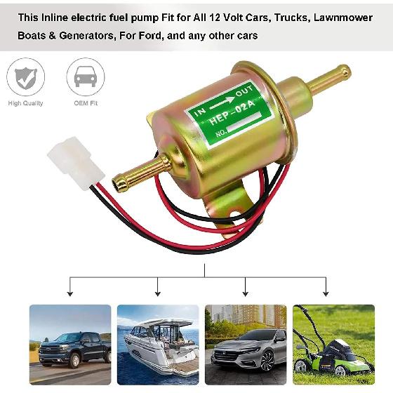 E8012S FD0002 P60430 EP12S Durable 12V Electric Inline Low Pressure Fuel Pump Kit with 2M Fuel Line Fuel Filters Hose Clamp Gold