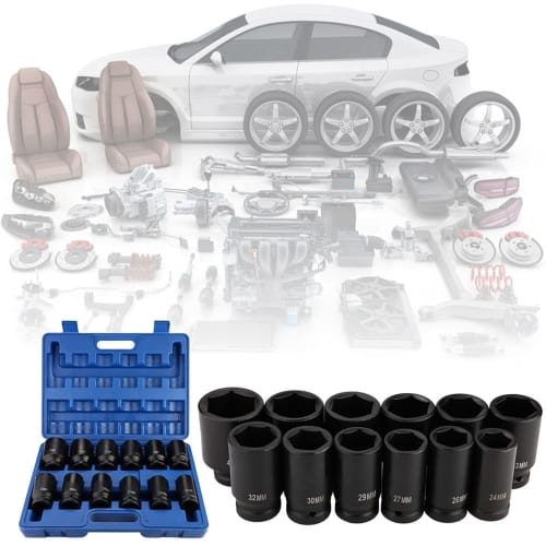 PBOHUZ Impact Sockets, 12-Piece 3/4-Inch Heavy-Duty Drive Deep Impact Socket Set (24-41mm), Chrome Vanadium Steel Professional Impact Sockets with Bla