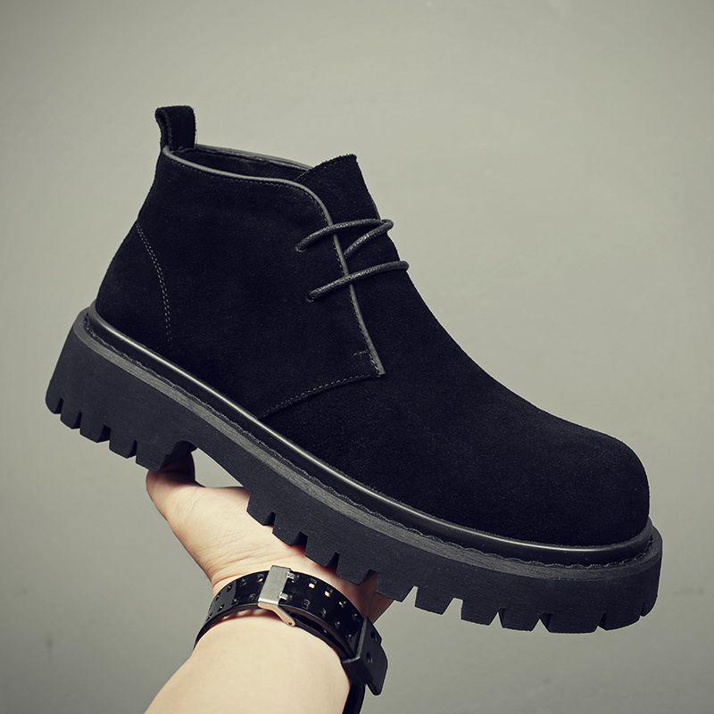 Chaussures Derby en daim pour hommes: Velours chaud, Semelle épaisse, Bottes décontractées légères à enfiler.