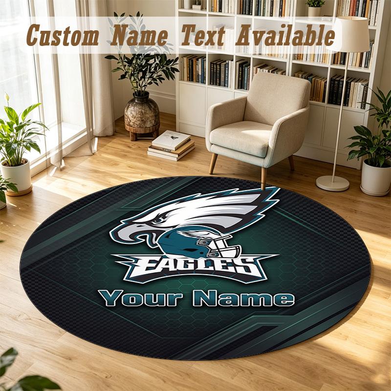 Runder Teppich Benutzerdefinierter NamePhiladelphia Eagles Muster Rutschfester Teppich Wohnbodendekoration