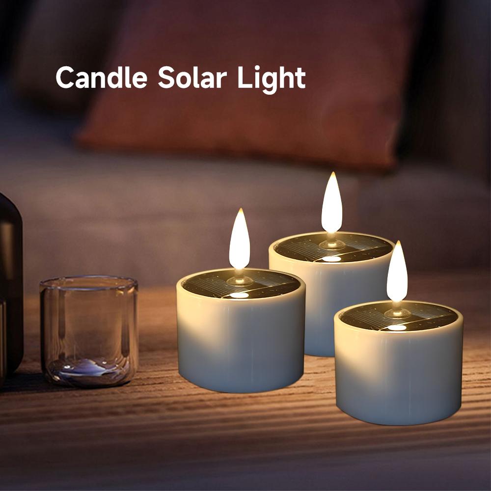 Solar Tea Lights Outdoor Garden LED Flameless Flickering Candle Light Landscape Courtyard Lamp Waterproof Dusk to Dawn Lighting