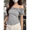 Design Hot Girl's Short Polka-dot Short-sleeved Summer New One-word Chic Slim Top