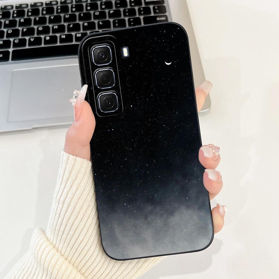 For Infinix Hot 50 50i 4G X6882 X6531 Case Liquid Silicone Soft TPU Back Cover Hot50 Hot50i Phone Funda Gothic Black Night Shell