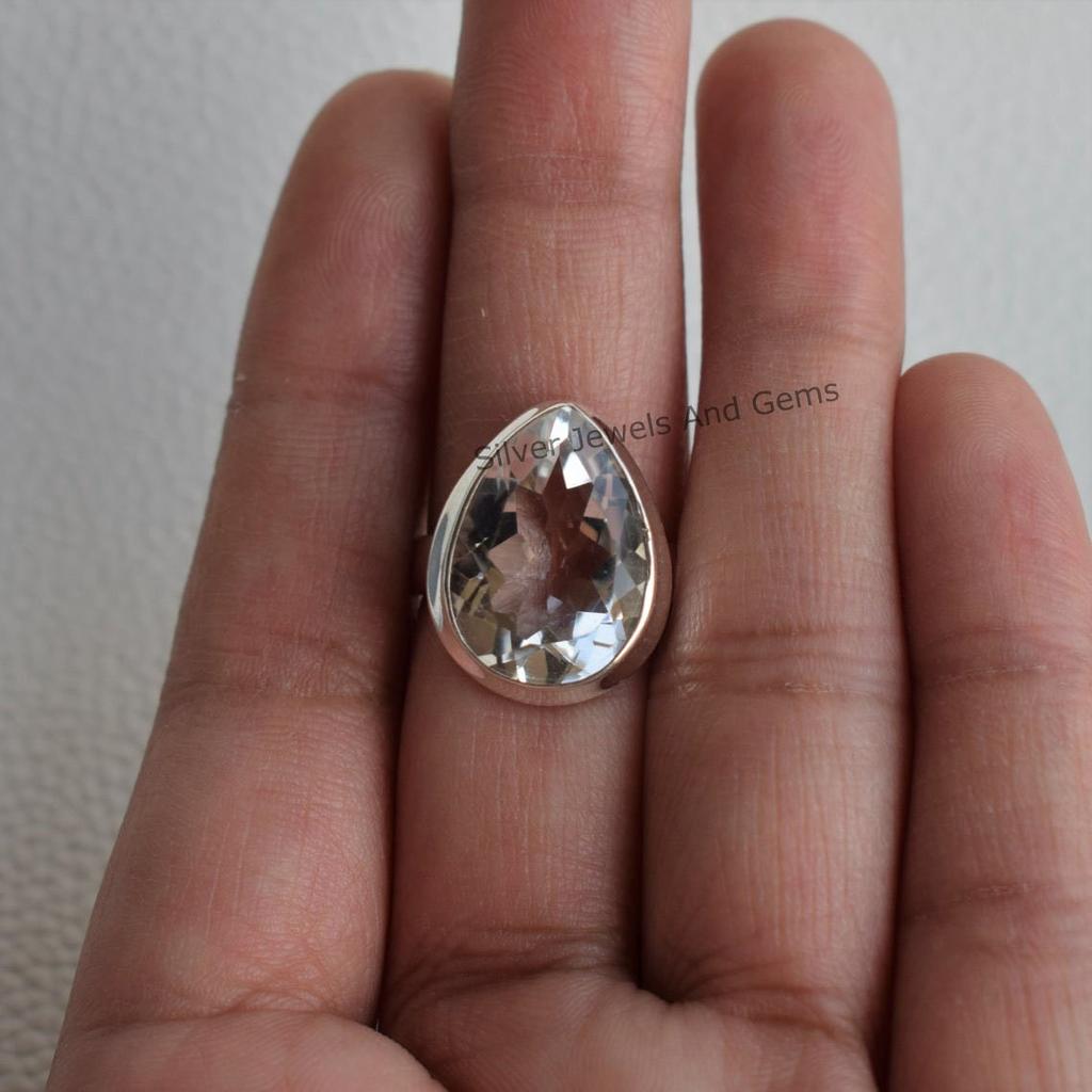 Natural White Topaz Ring, 925 Sterling Silver Ring, Bridesmaid Gift, Teardrop Crystal Ring, Promise Ring, Handmade Ring