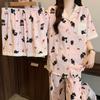 Sweet Plaid Little Black Cat Fashion Temperament Cloud Cotton Pajamas Women'S Summer Three-Piece Loungewear